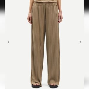 Samsoe Samsoe Uma Trousers Elmwood Pleated Wide Leg Pants Light Brown Size L